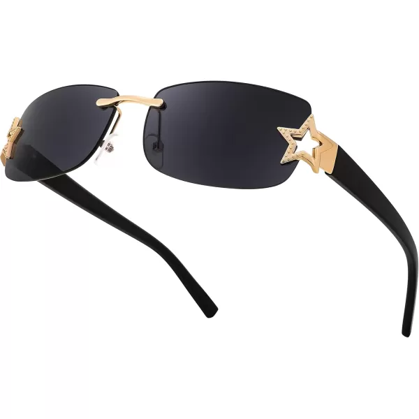 FEISEDY Vintage Rimless Rectangle Sunglasses Trendy 90s Y2K Women Shades B4122Black