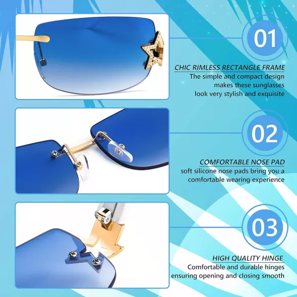 FEISEDY Vintage Rimless Rectangle Sunglasses Trendy 90s Y2K Women Shades B4122Blue