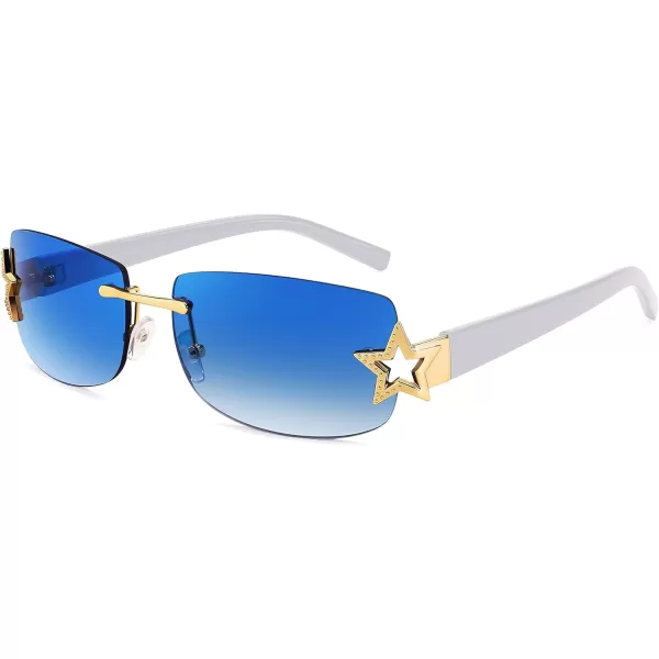 FEISEDY Vintage Rimless Rectangle Sunglasses Trendy 90s Y2K Women Shades B4122Blue