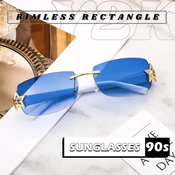 FEISEDY Vintage Rimless Rectangle Sunglasses Trendy 90s Y2K Women Shades B4122Blue