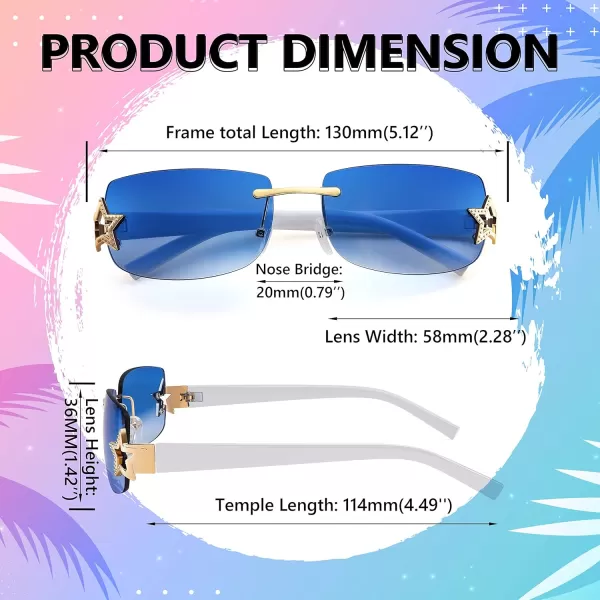 FEISEDY Vintage Rimless Rectangle Sunglasses Trendy 90s Y2K Women Shades B4122Blue