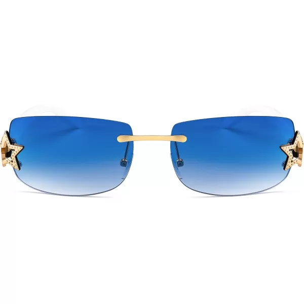 FEISEDY Vintage Rimless Rectangle Sunglasses Trendy 90s Y2K Women Shades B4122Blue