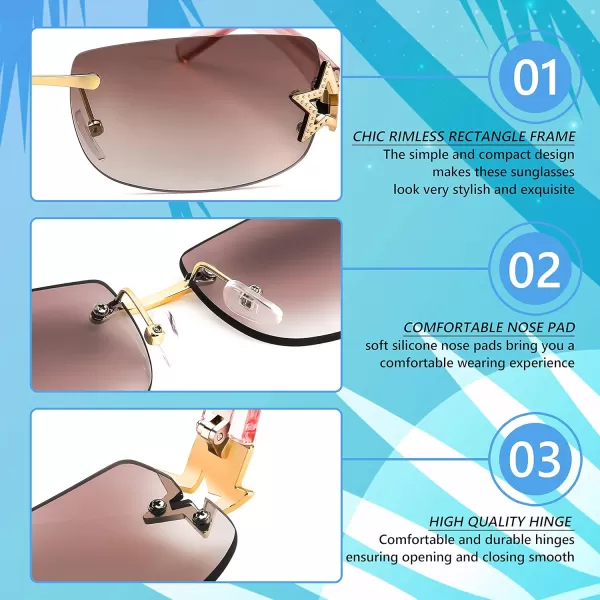 FEISEDY Vintage Rimless Rectangle Sunglasses Trendy 90s Y2K Women Shades B4122Gradient Pink Brown