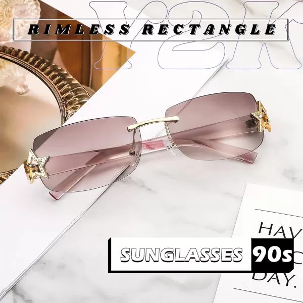 FEISEDY Vintage Rimless Rectangle Sunglasses Trendy 90s Y2K Women Shades B4122Gradient Pink Brown
