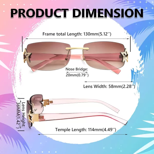 FEISEDY Vintage Rimless Rectangle Sunglasses Trendy 90s Y2K Women Shades B4122Gradient Pink Brown