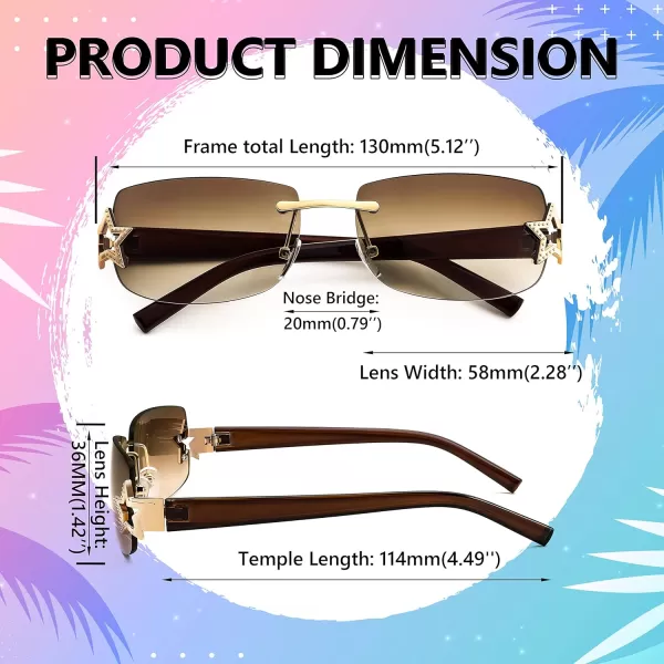 FEISEDY Vintage Rimless Rectangle Sunglasses Trendy 90s Y2K Women Shades B4122Tea