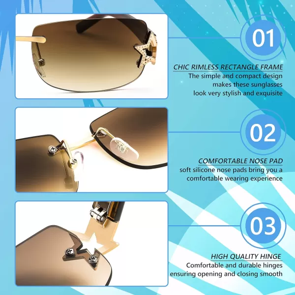 FEISEDY Vintage Rimless Rectangle Sunglasses Trendy 90s Y2K Women Shades B4122Tea