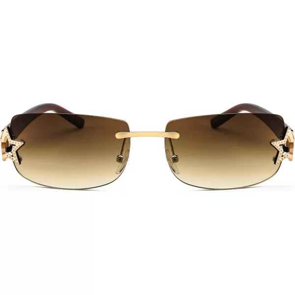 FEISEDY Vintage Rimless Rectangle Sunglasses Trendy 90s Y2K Women Shades B4122Tea