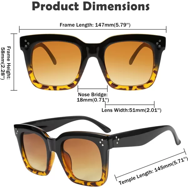 FEISEDY Vintage Women Butterfly Sunglasses Designer Luxury Square Gradient Sun Glasses Shades B2486Blackleopard