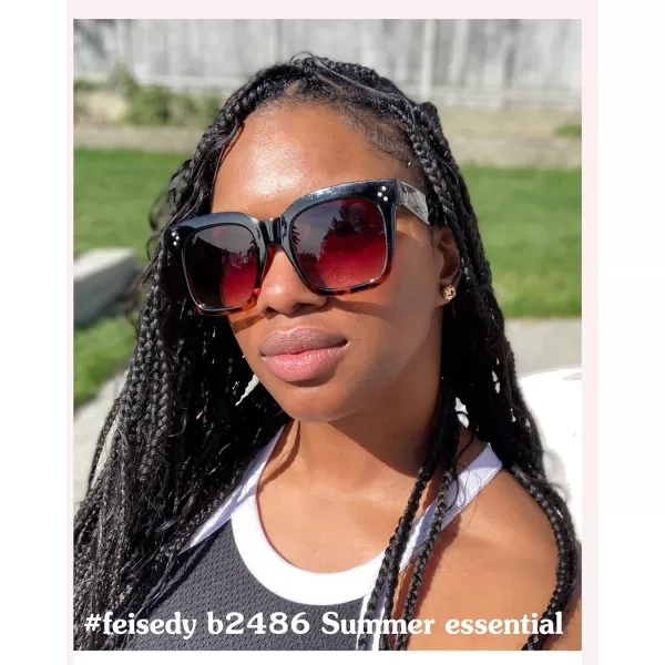 FEISEDY Vintage Women Butterfly Sunglasses Designer Luxury Square Gradient Sun Glasses Shades B2486Blackleopard