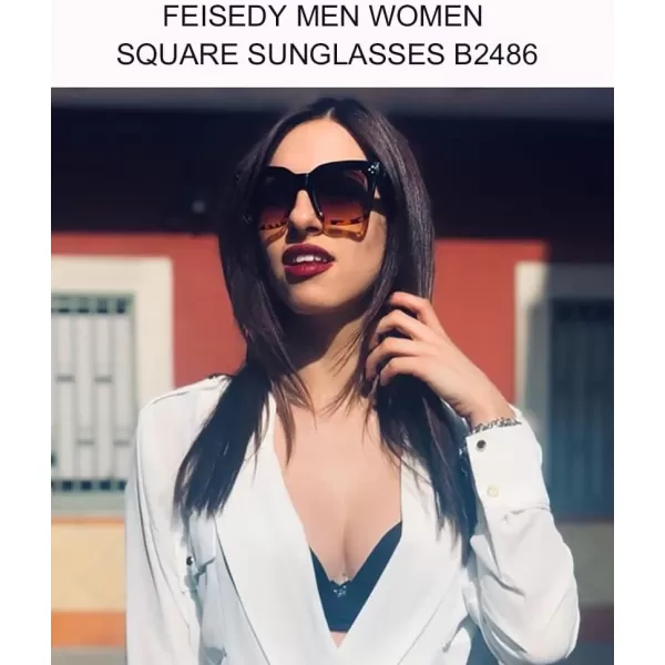 FEISEDY Vintage Women Butterfly Sunglasses Designer Luxury Square Gradient Sun Glasses Shades B2486Blackleopard