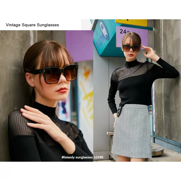 FEISEDY Vintage Women Butterfly Sunglasses Designer Luxury Square Gradient Sun Glasses Shades B2486Blackleopard