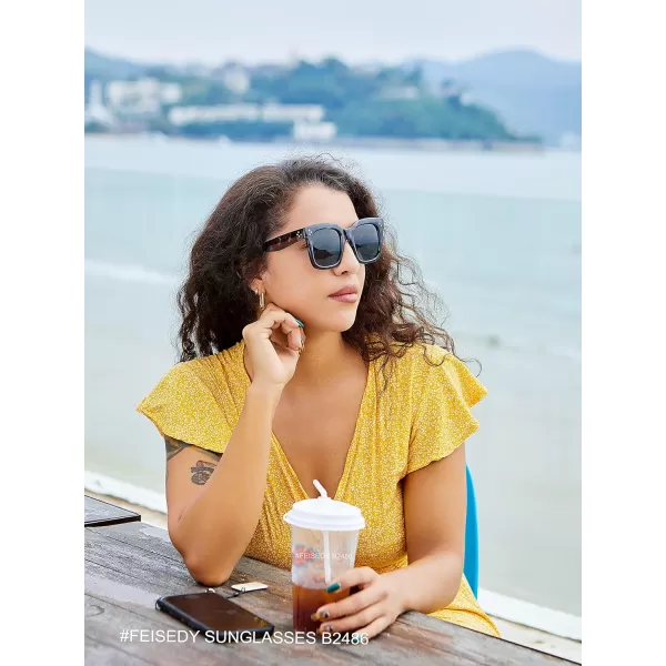FEISEDY Vintage Women Butterfly Sunglasses Designer Luxury Square Gradient Sun Glasses Shades B2486Camo Sand
