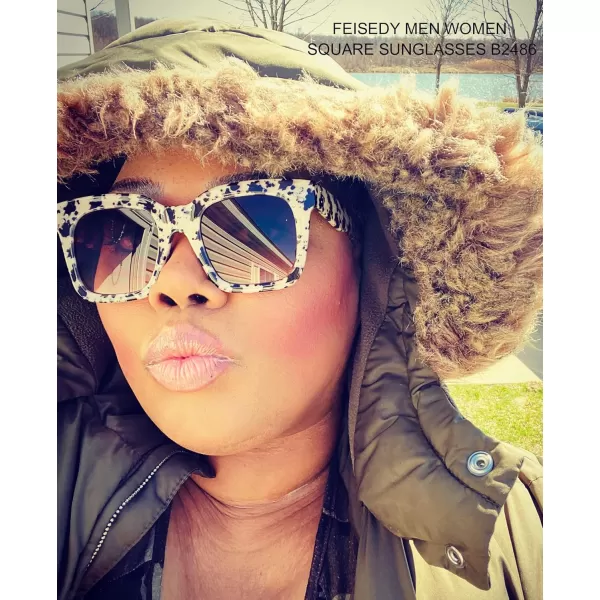 FEISEDY Vintage Women Butterfly Sunglasses Designer Luxury Square Gradient Sun Glasses Shades B2486Camo Sand