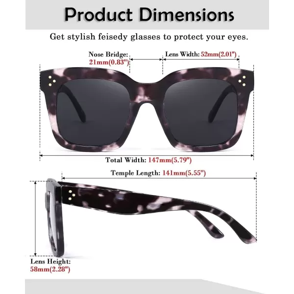 FEISEDY Vintage Women Butterfly Sunglasses Designer Luxury Square Gradient Sun Glasses Shades B2486Grey Leopard Camo