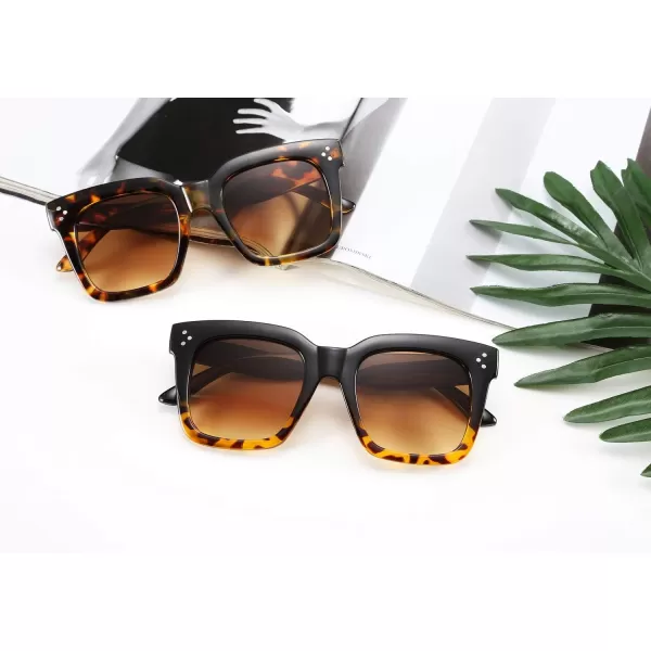 FEISEDY Vintage Women Butterfly Sunglasses Designer Luxury Square Gradient Sun Glasses Shades B2486Leopard