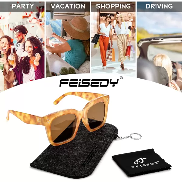 FEISEDY Vintage Women Butterfly Sunglasses Designer Luxury Square Gradient Sun Glasses Shades B2486Orange Leopard