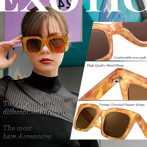FEISEDY Vintage Women Butterfly Sunglasses Designer Luxury Square Gradient Sun Glasses Shades B2486Orange Leopard