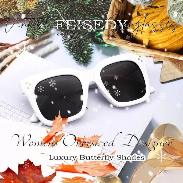 FEISEDY Vintage Women Butterfly Sunglasses Designer Luxury Square Gradient Sun Glasses Shades B2486White