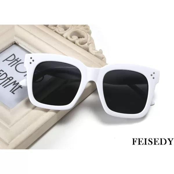 FEISEDY Vintage Women Butterfly Sunglasses Designer Luxury Square Gradient Sun Glasses Shades B2486White