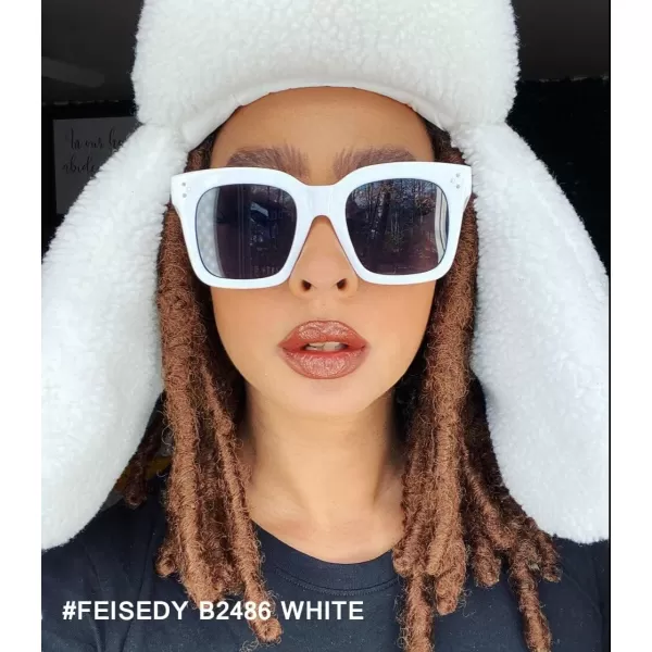 FEISEDY Vintage Women Butterfly Sunglasses Designer Luxury Square Gradient Sun Glasses Shades B2486White