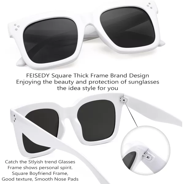 FEISEDY Vintage Women Butterfly Sunglasses Designer Luxury Square Gradient Sun Glasses Shades B2486White