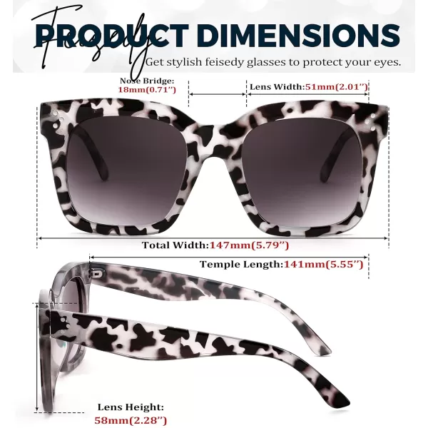 FEISEDY Vintage Women Butterfly Sunglasses Designer Luxury Square Gradient Sun Glasses Shades B2486White Leopard Camo
