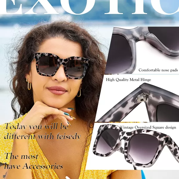 FEISEDY Vintage Women Butterfly Sunglasses Designer Luxury Square Gradient Sun Glasses Shades B2486White Leopard Camo