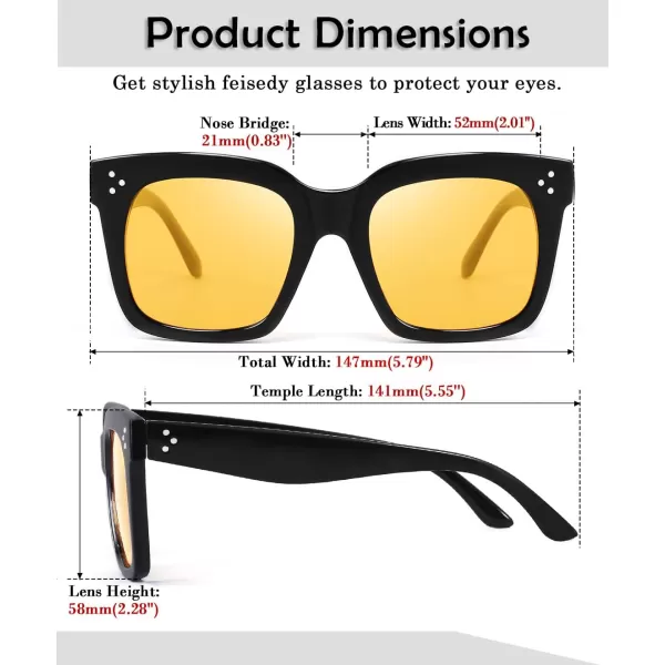 FEISEDY Vintage Women Butterfly Sunglasses Designer Luxury Square Gradient Sun Glasses Shades B2486Yellow Night Vision Lenses