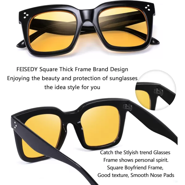 FEISEDY Vintage Women Butterfly Sunglasses Designer Luxury Square Gradient Sun Glasses Shades B2486Yellow Night Vision Lenses