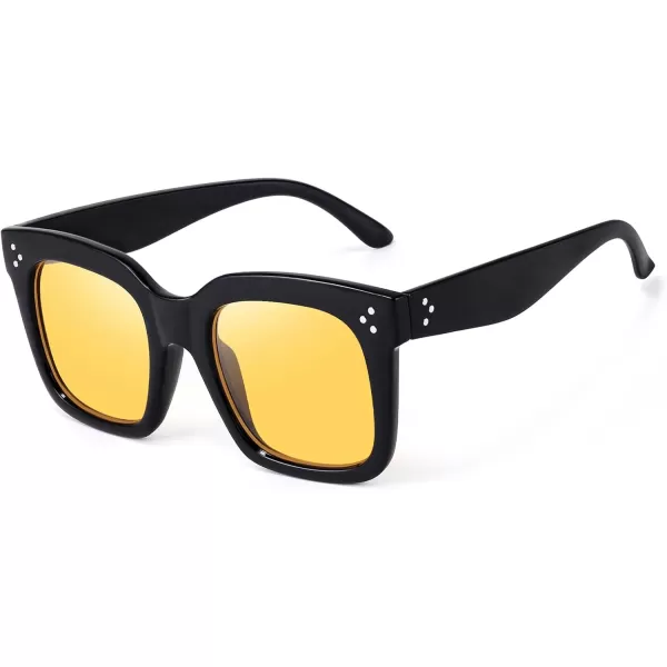 FEISEDY Vintage Women Butterfly Sunglasses Designer Luxury Square Gradient Sun Glasses Shades B2486Yellow Night Vision Lenses