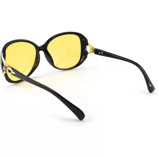 FEISEDY Women Classic Polarized Night Vision Driving Glasses Anti Glare Ladies Yellow Lens Sunglasses B2730Black