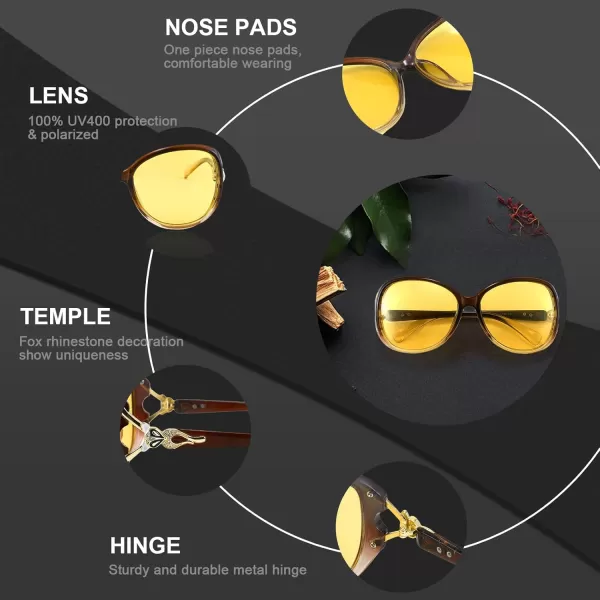 FEISEDY Women Classic Polarized Night Vision Driving Glasses Anti Glare Ladies Yellow Lens Sunglasses B2730Brown