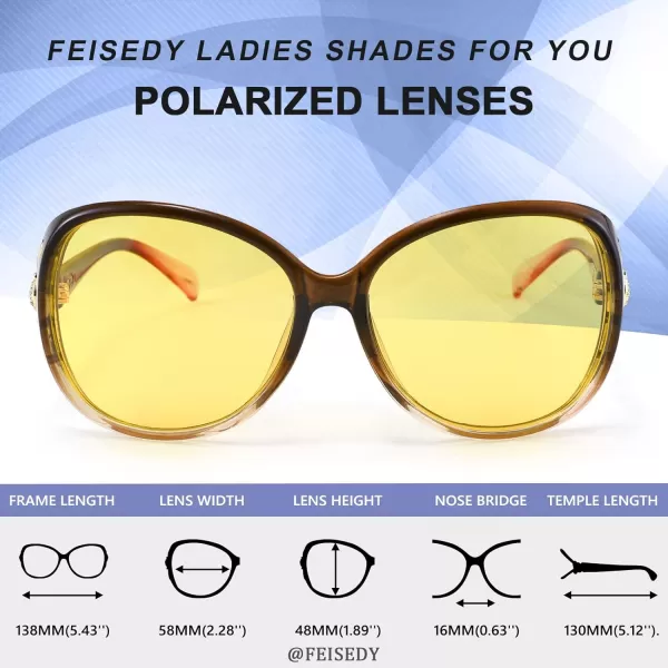 FEISEDY Women Classic Polarized Night Vision Driving Glasses Anti Glare Ladies Yellow Lens Sunglasses B2730Brown