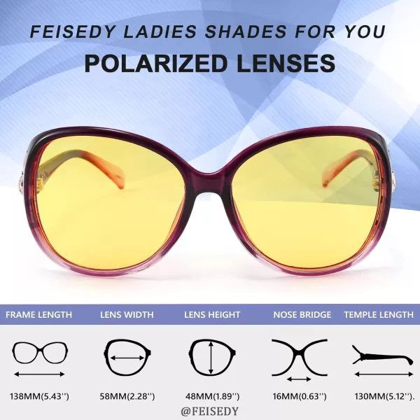 FEISEDY Women Classic Polarized Night Vision Driving Glasses Anti Glare Ladies Yellow Lens Sunglasses B2730Purple