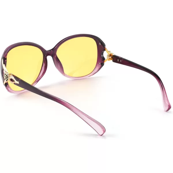 FEISEDY Women Classic Polarized Night Vision Driving Glasses Anti Glare Ladies Yellow Lens Sunglasses B2730Purple