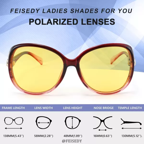 FEISEDY Women Classic Polarized Night Vision Driving Glasses Anti Glare Ladies Yellow Lens Sunglasses B2730Wine