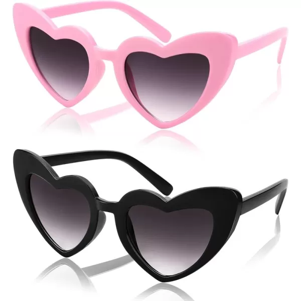 FEISEDY 2 Pack Vintage Kids Heart Sunglasses Girls Toddler De Sol Gafas Beach Party Holiday Sun Glasses Age 310 B2903Blackpink