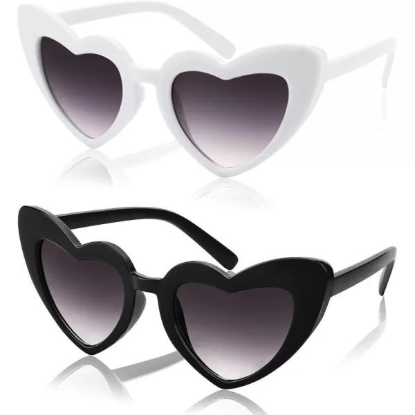 FEISEDY 2 Pack Vintage Kids Heart Sunglasses Girls Toddler De Sol Gafas Beach Party Holiday Sun Glasses Age 310 B2903Blackwhite