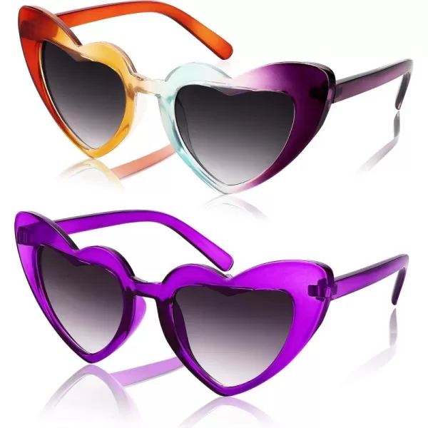 FEISEDY 2 Pack Vintage Kids Heart Sunglasses Girls Toddler De Sol Gafas Beach Party Holiday Sun Glasses Age 310 B2903Purplerainbow