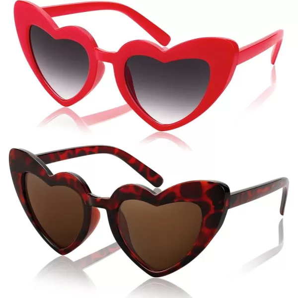 FEISEDY 2 Pack Vintage Kids Heart Sunglasses Girls Toddler De Sol Gafas Beach Party Holiday Sun Glasses Age 310 B2903Redleopard