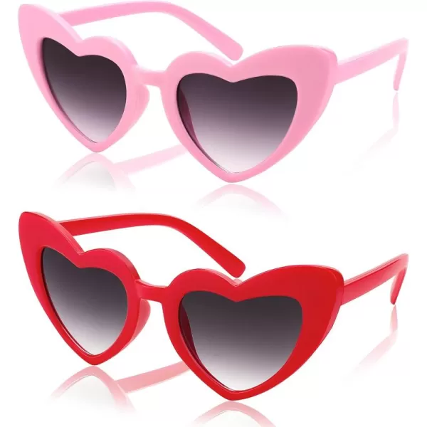 FEISEDY 2 Pack Vintage Kids Heart Sunglasses Girls Toddler De Sol Gafas Beach Party Holiday Sun Glasses Age 310 B2903Redpink