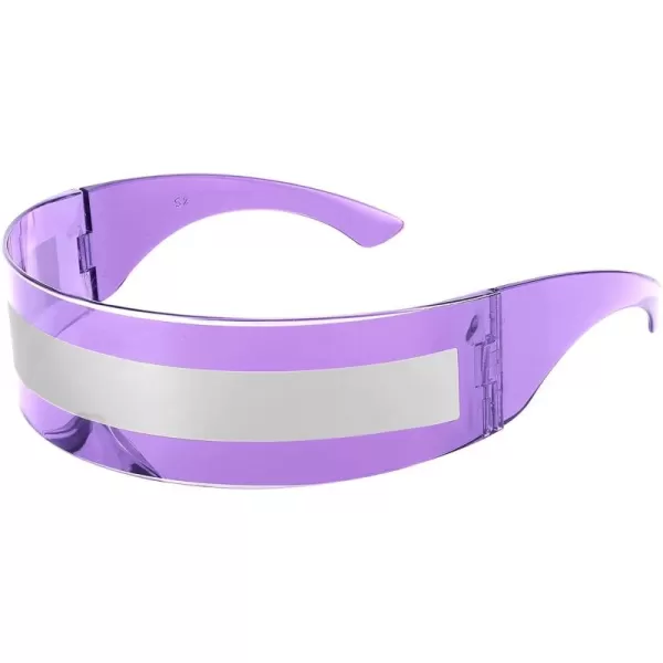 FEISEDY 80s Futuristic Cyclops Cyber Visor Sunglasses Men Women Punk Style Cosplay B2740Purple  Silver Stripe