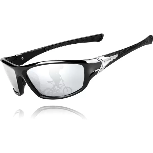 FEISEDY Classic Men Polarized Sports Sunglasses Night Driving Yellow Lenses Cycling Fishing Driving Glasses B2674Black FrameWhite Mirrored Lens