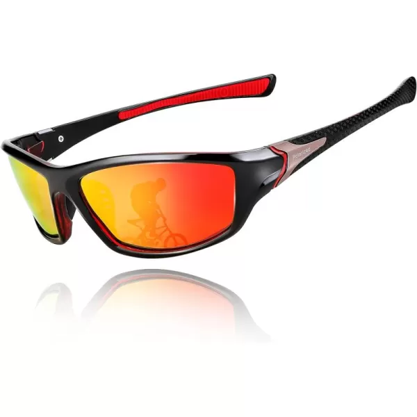 FEISEDY Classic Men Polarized Sports Sunglasses Night Driving Yellow Lenses Cycling Fishing Driving Glasses B2674Black Red FrameRed Mirrored Lens