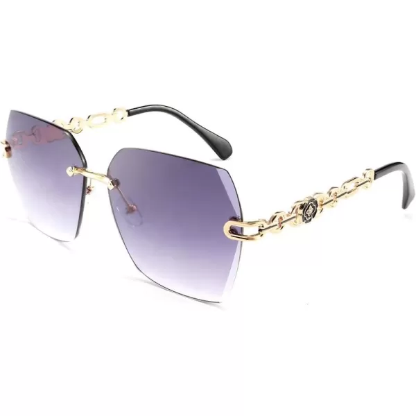 FEISEDY Classic Rimless Sunglasses Women Metal Frame Diamond Cutting Lens Sun Glasses B2567001 Black Grey