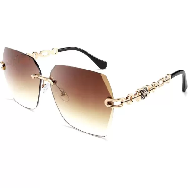 FEISEDY Classic Rimless Sunglasses Women Metal Frame Diamond Cutting Lens Sun Glasses B2567002 Brown
