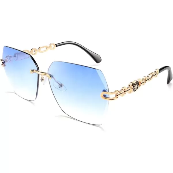 FEISEDY Classic Rimless Sunglasses Women Metal Frame Diamond Cutting Lens Sun Glasses B2567003 Blue