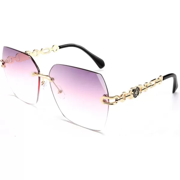 FEISEDY Classic Rimless Sunglasses Women Metal Frame Diamond Cutting Lens Sun Glasses B2567004 Greypink