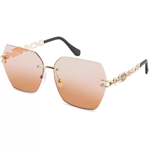FEISEDY Classic Rimless Sunglasses Women Metal Frame Diamond Cutting Lens Sun Glasses B2567005 Gradient Orange